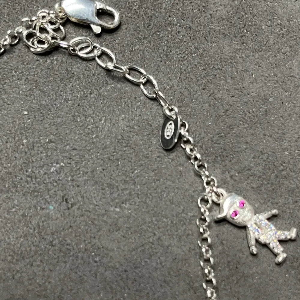Silver Chain Charm Bracelet, Key Beating Heart Clover Boy Tree 5 Charms 925